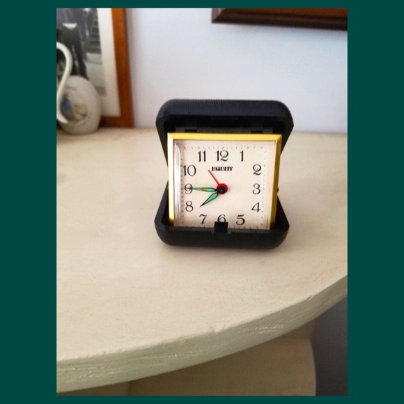 Other - Vintage 70s EQUITY Folding Travel Windup Alarm Clock in case Works GREAT!